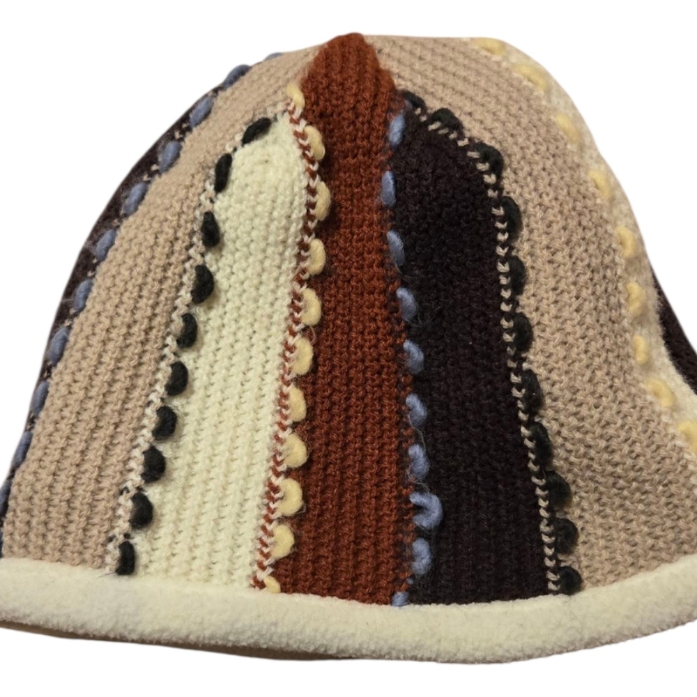 Striped Knit Women's Hat in Cream and Brown